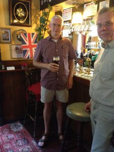 Denis from Australia catching up with his cousin Alan at The Windmill Pub in England